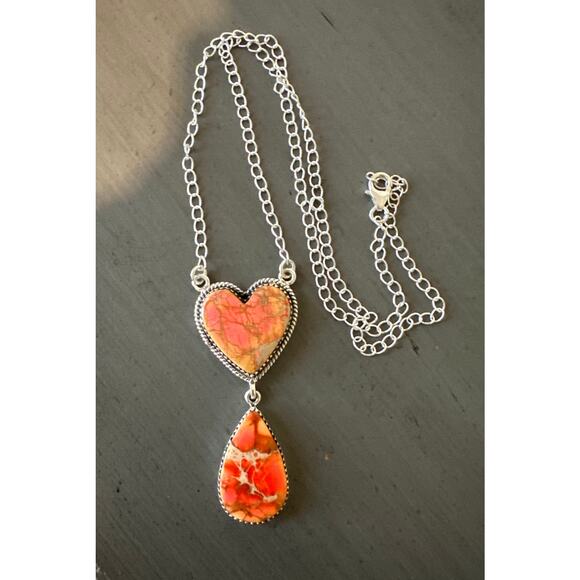 Orange Sea Sediment Jasper | Statement Boho Necklace |  925 - Picture 3 of 5